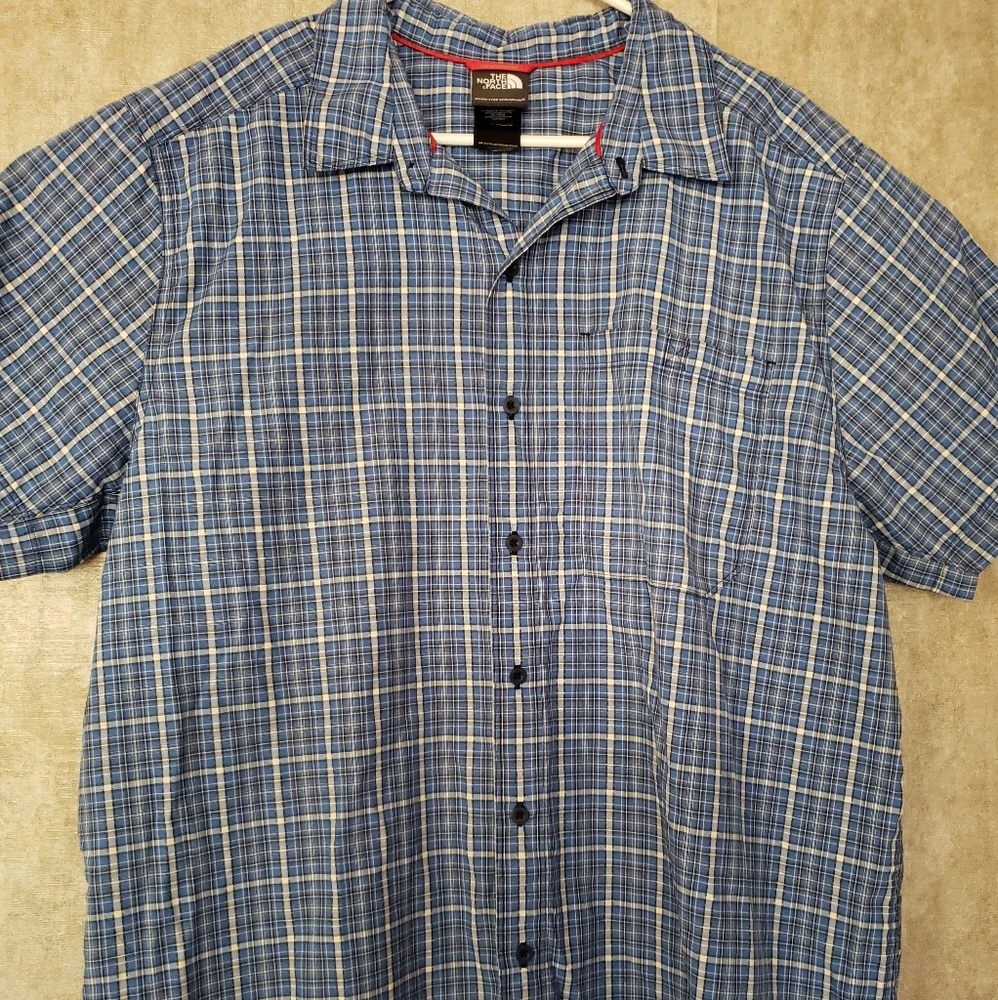 The north face blue plaid polo size XL